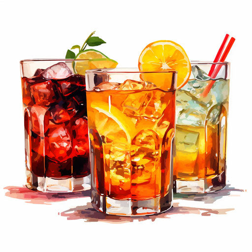 Drinks illustration in the style of oil painting, on white background