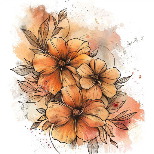 Zen style tattoo sketch of marigolds with minimalist lines