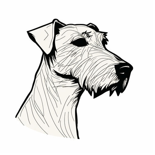 Minimalist dog head and shoulders on white background