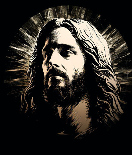 Jesus head in black and white, stencil art style