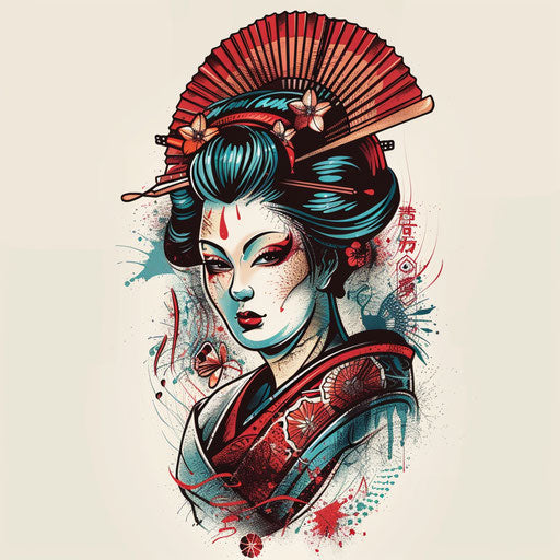 Retro comic book style geisha tattoo