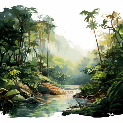 Rainforest clipart in the style of Oil painting, on a white background