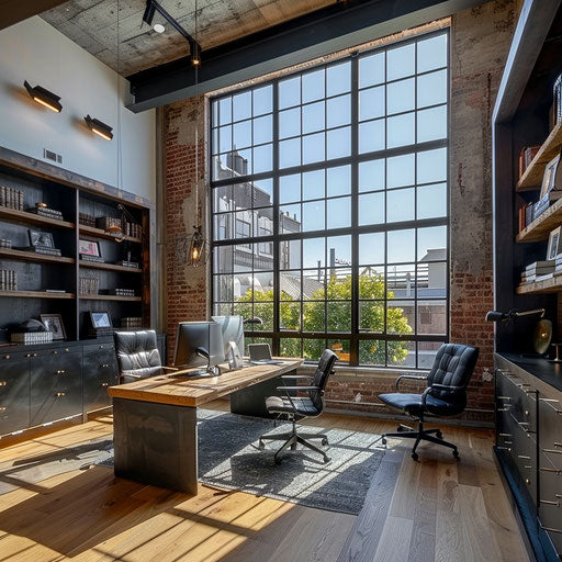 Home office loft modern industrial design large windows