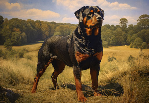 Energetic Rottweiler on Grassy Field