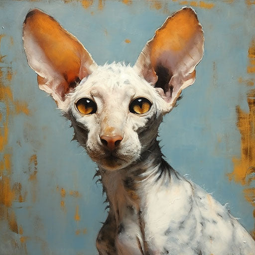 Oil painting of a Cornish Rex cat