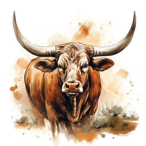 Illustration of longhorn in the style of Chiaroscuro Art, on white background