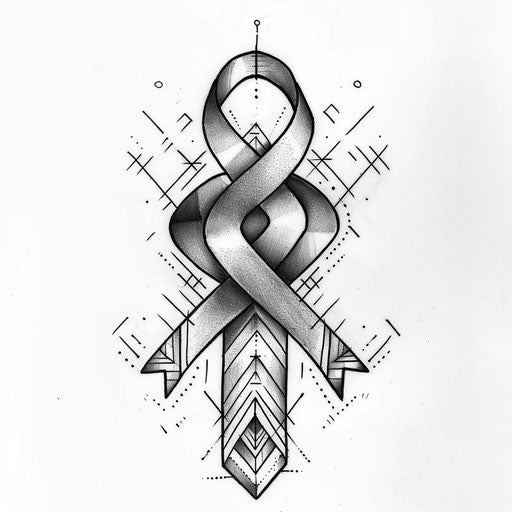 Geometric tattoo design featuring autism awareness ribbon in abstract pattern on white background