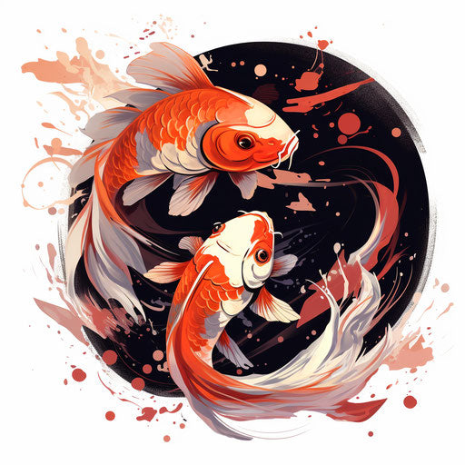 Koi fish drawing in the style of Chiaroscuro Art, on white background