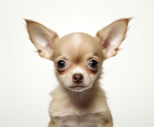 Brown and white chihuahua puppy looking at the camera