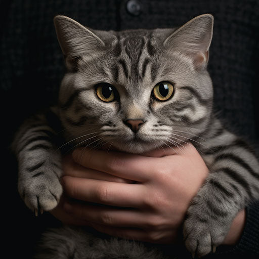 American shorthair cat held by its owner
