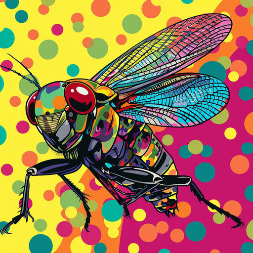 Pop art tattoo sketch of a cicada with bright, bold colors and comic style bubbles, clipart