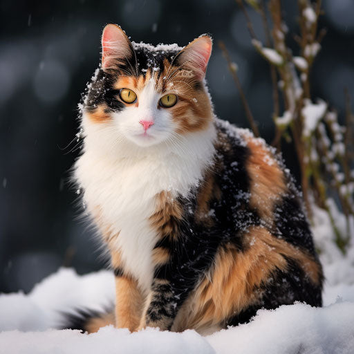 Calico cat in the snow