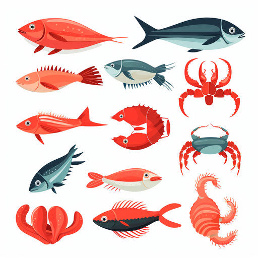 Seafood clipart in Minimalist style, on white background