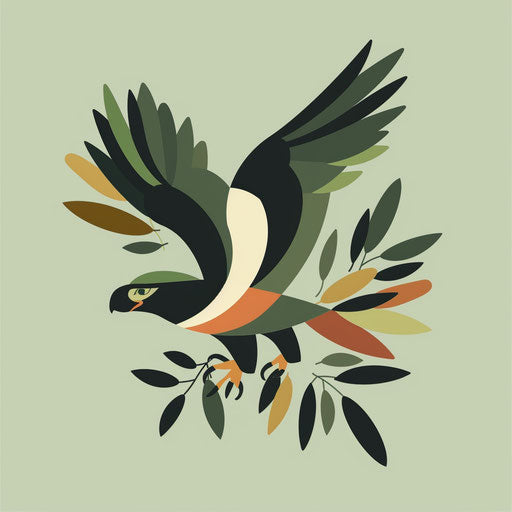 Nature-inspired eagle logo with organic shapes and earthy tones on light green background