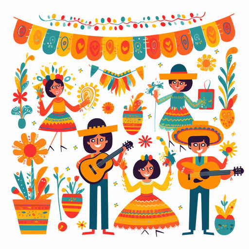 Minimalist style party clipart, on white background