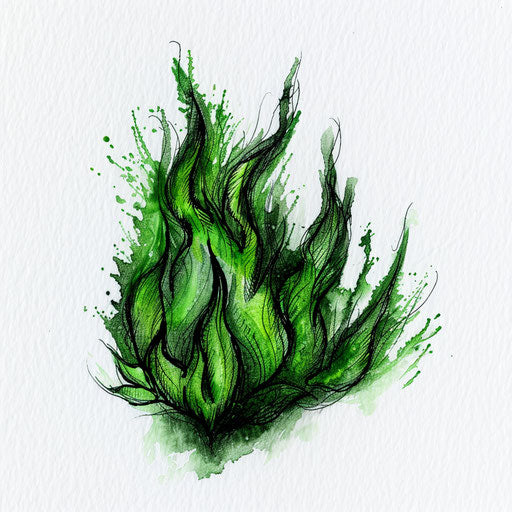 Ecological fire tattoo, green flames symbolizing bioenergy