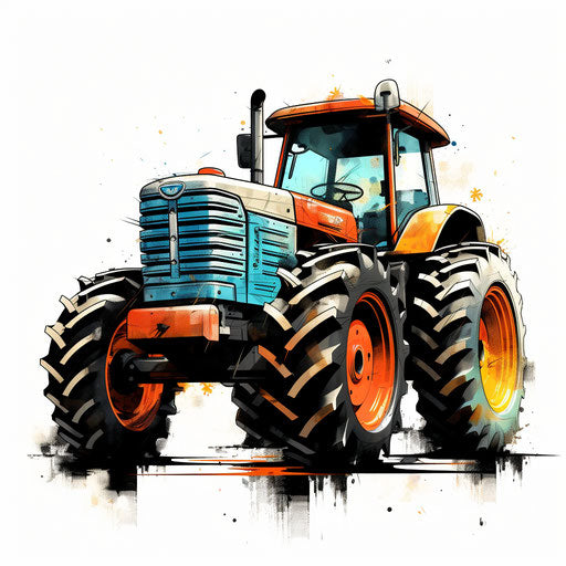 Tractor illustration in the style of Chiaroscuro Art, on white background