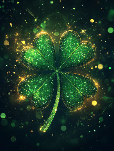 Shimmering clover leaf on enchanting dark background