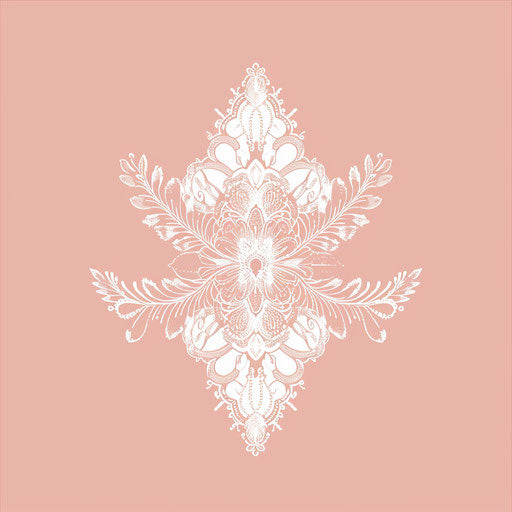 Fashion logo with delicate lace design on soft pink background
