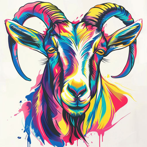 Pop art style goat tattoo design with bright colors