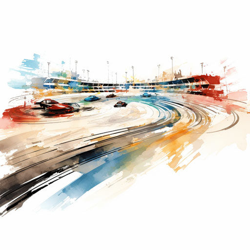 Race track clipart in the style of Impressionistic Art, on a white background