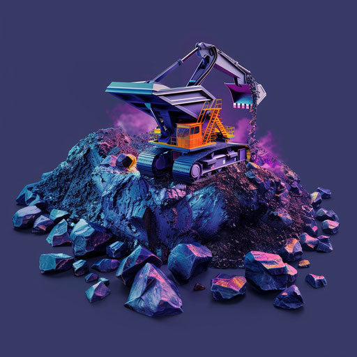 Realistic mining clipart on flat indigo background