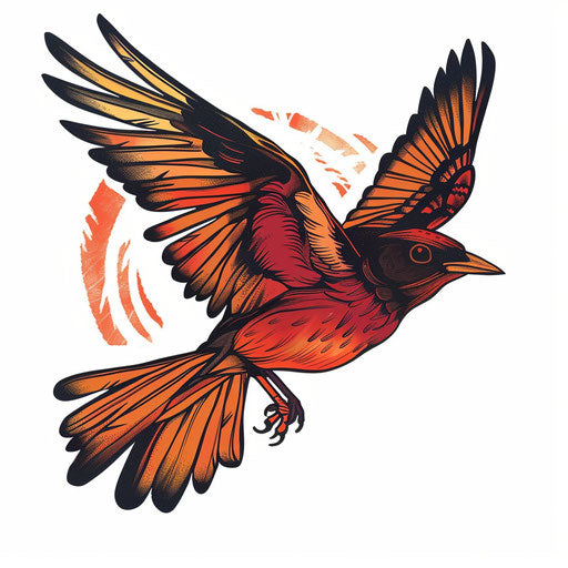 Flat tattoo sketch clipart of a blackbird in flight