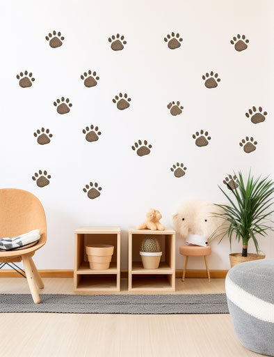 12 pcs paw prints wall stickers in repetitive dotwork style