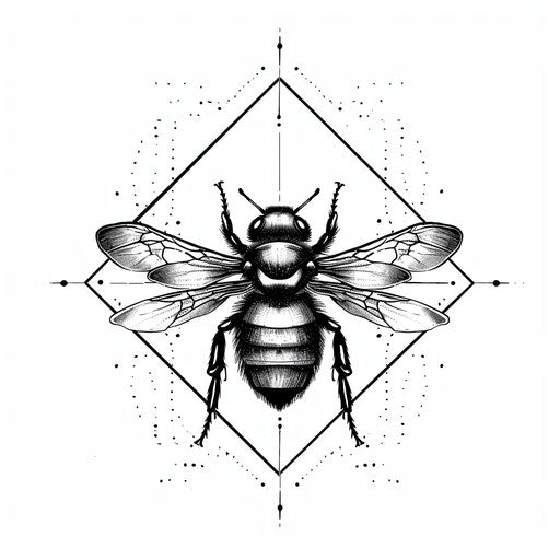 Simplistic tattoo sketch of a queen bee in black and white