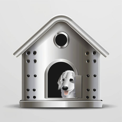 Realistic dog house on flat metallic silver background