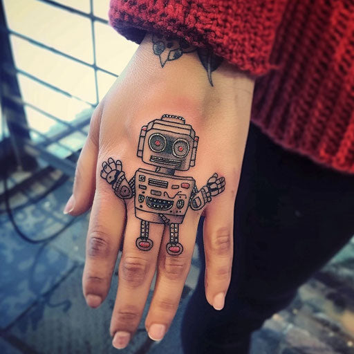 Small robot hand tattoos, in the style of Humberto Ramos