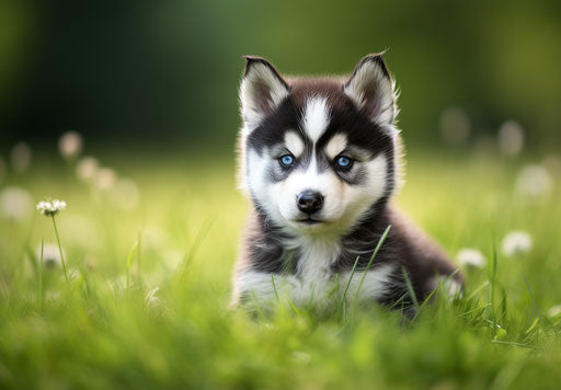 Small siberian husky puppy in grass