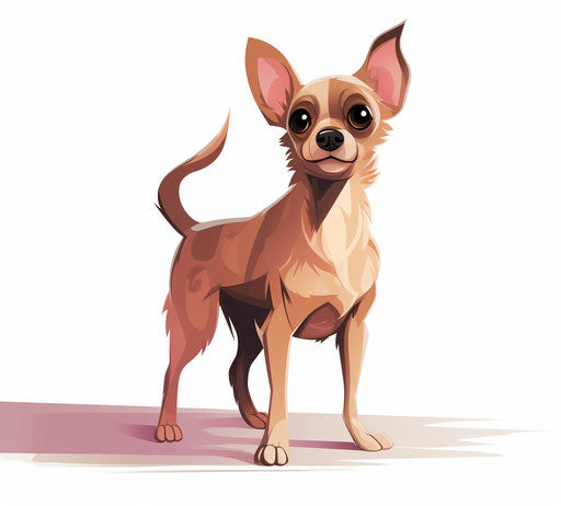 Small brown dog on white background, in pink and maroon style