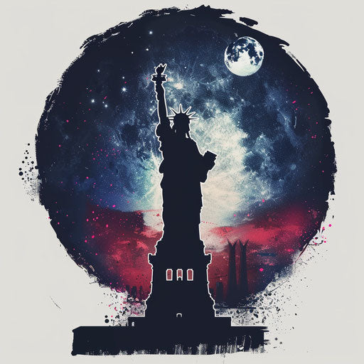 Statue of Liberty Silhouette under Moonlit Sky