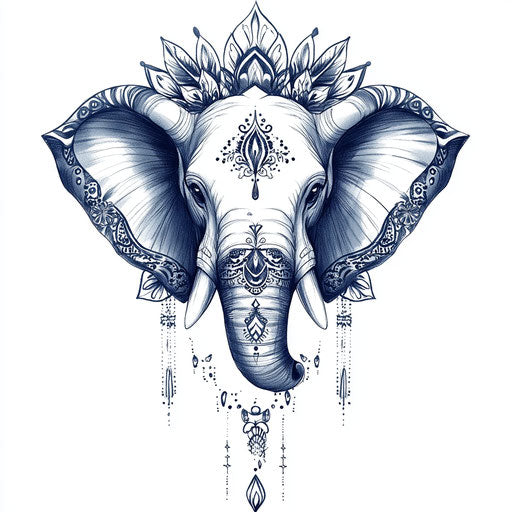 Elegant flat elephant tattoo with details and ornaments