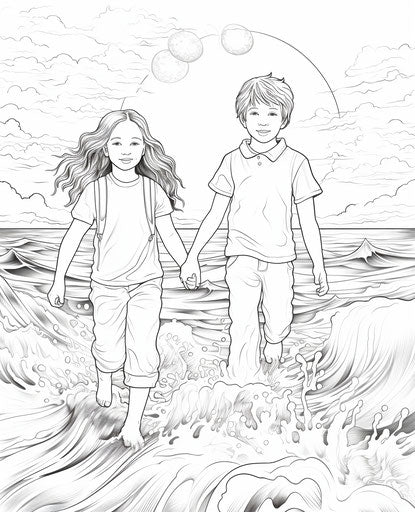 Children in water under heatwave, sunny colors