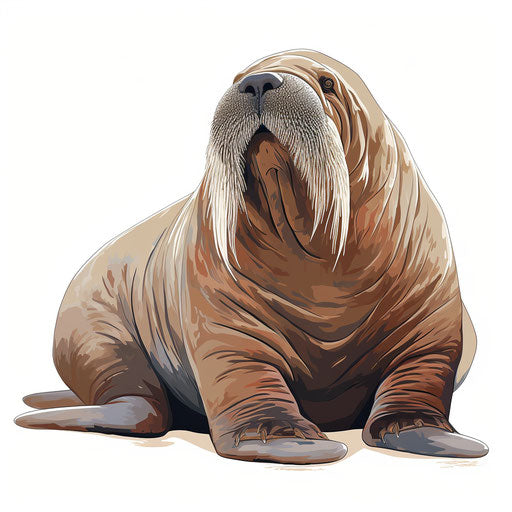 Walrus clipart in the style of Oil painting, on a white background