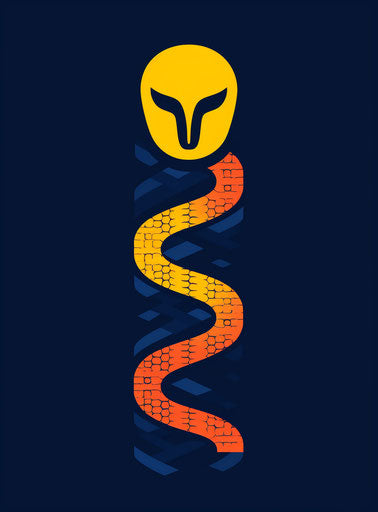 Blue and yellow snake, outline from front view, oriental style