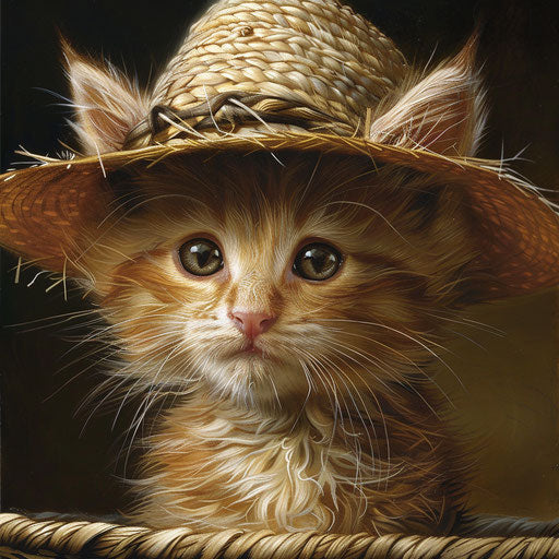 Kitten in straw hat, suburban ennui capturer style