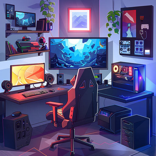 Professional streaming setup and decor in an office