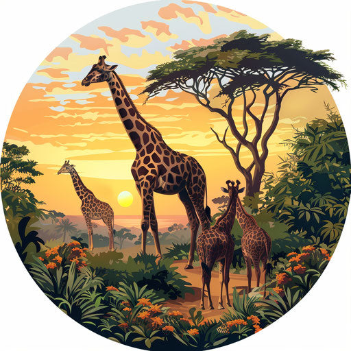 Safari illustration in photo realistic style with a flat random background, vibrant tones and enhanced clarity