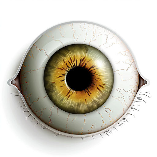 Single eye icon with brown and yellow iris on white background
