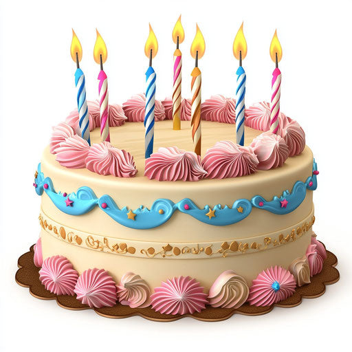 3D birthday cake on white background, isolated clipart