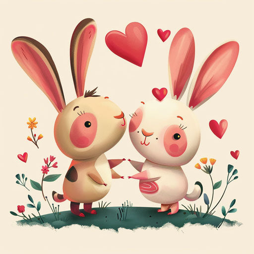 Playful love between two cartoon animals