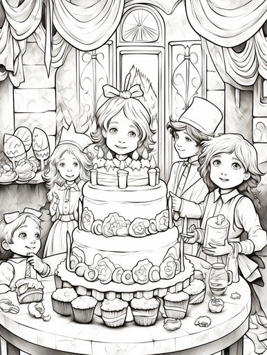 Birthday party coloring pages for kids