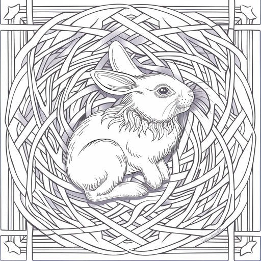 Intricate Celtic knot with bunny design. Coloring book page