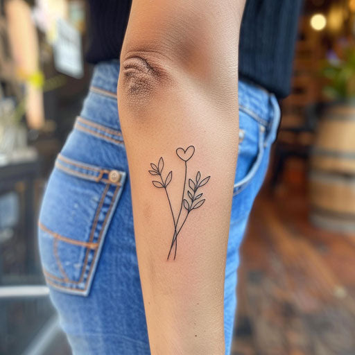 Women's forearm tattoos in the style of Ami James featuring minimalist hearts