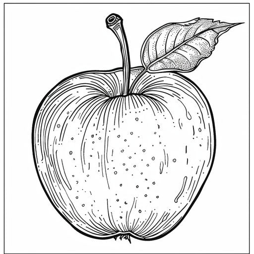 A simple apple with a leaf on top. Coloring book page