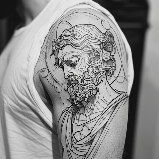 Divine tattoo with bold outlines, in the style of Ed Hardy