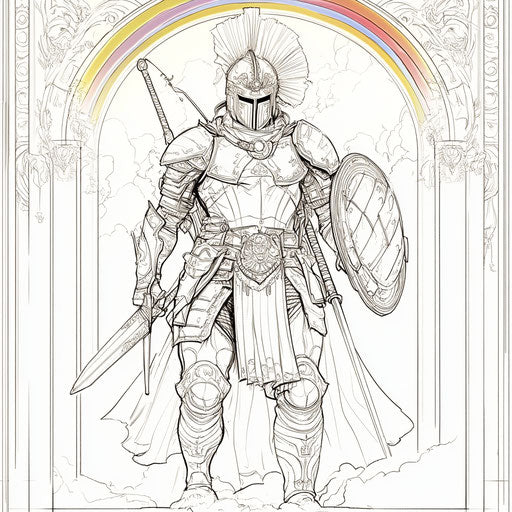 Warrior with rainbow armor, Mark Schultz style